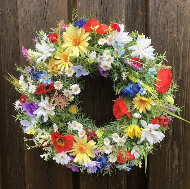 Barevný jarní věnec na hrob luční květy 38 cm